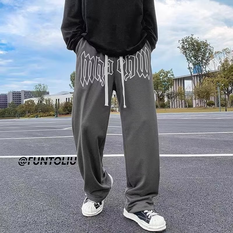 American style letter print pants men's design niche versatile straight loose sports pants trendy wide-leg casual pants - Image 2