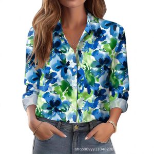 Women's 3D Printed Floral Loose-fitting Shirt, European and American Style, for Cross-border E-commerce AliExpress Independent Website