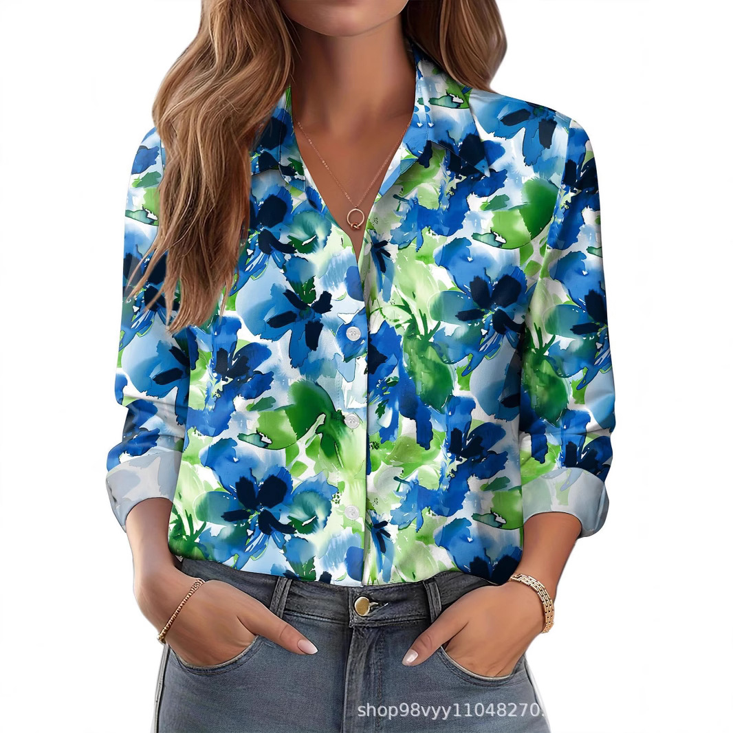 Women's 3D Printed Floral Loose-fitting Shirt, European and American Style, for Cross-border E-commerce AliExpress Independent Website