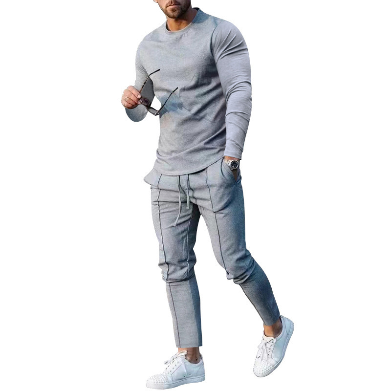 European goods foreign trade men's clothing suit spring and autumn style two-piece suit round neck long-sleeved T-shirt trousers suit men's autumn casual wear - Image 4