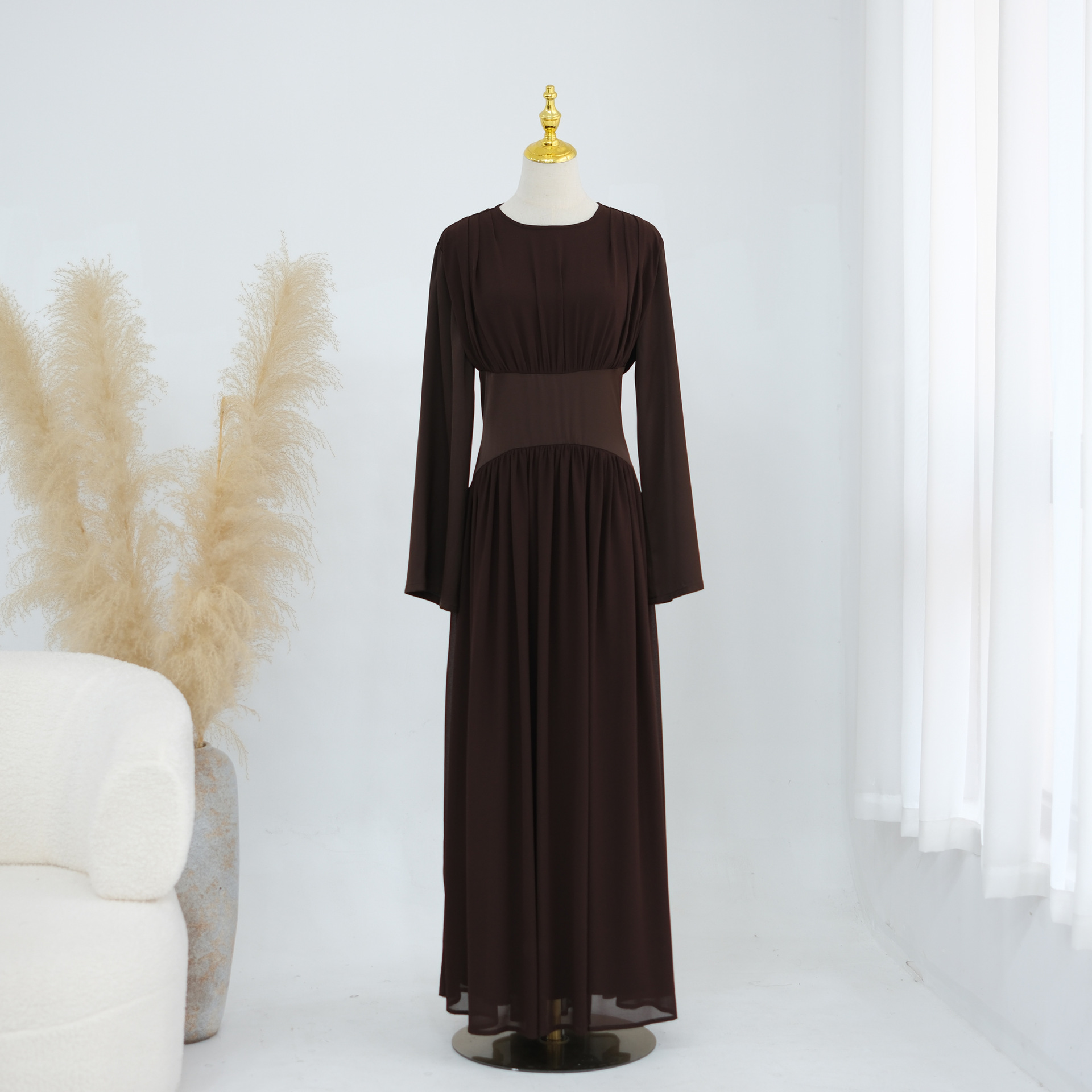 2026 Loriya Elegant Solid Color Long-Sleeved High-Quality Double-Layer Fitted Waist Dress LR1330 - Image 9