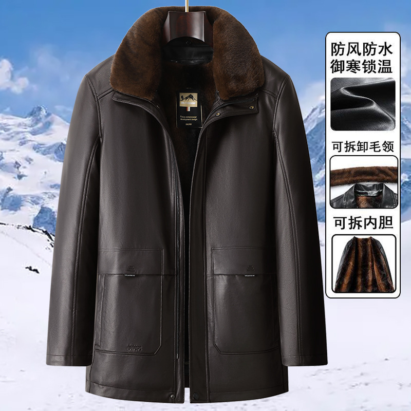 Men's leather jackets for middle-aged and elderly men, thickened and fleece-lined, winter warm clothing for grandfathers and fathers. - Image 3