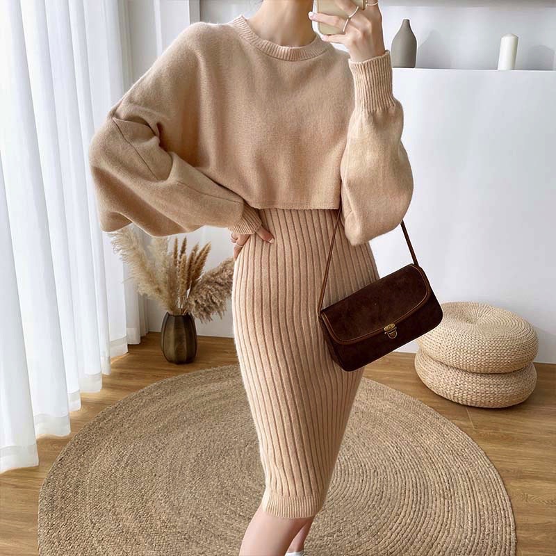 Suspender skirt suit autumn and winter new sweater dress two-piece dress other real shots and models in stock - Image 3