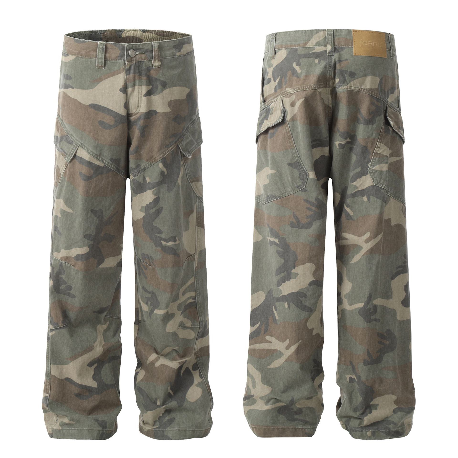 G6425-Mankun 2024 American retro trend street heavy craft camouflage design straight men's denim trousers - Image 4