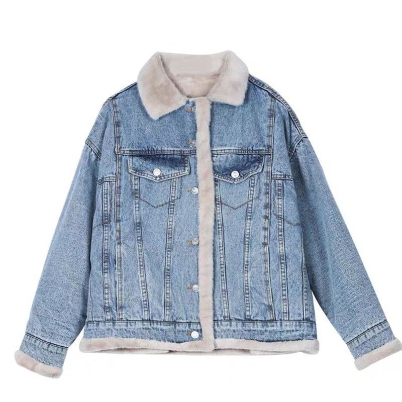 2023 Winter Fleece-lined Thickening Denim Jacket Women's Korean-Style Loose Lambswool Casual All-Matching Reversible Cotton-Padded Coat Fashion - Image 6