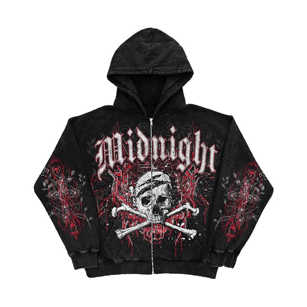 American Y2K motorcycle style 2022 winter letter skull print zipper hoodie long-sleeved sweater - Image 3