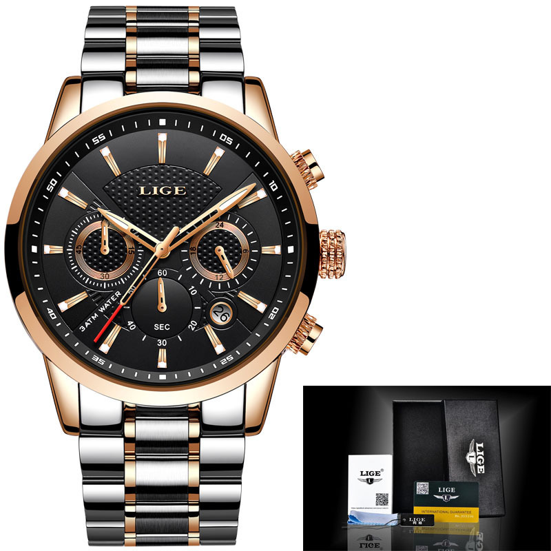 New LIGE 9866 men's sports quartz watch waterproof steel belt binocular multifunctional watch business watch - Image 15