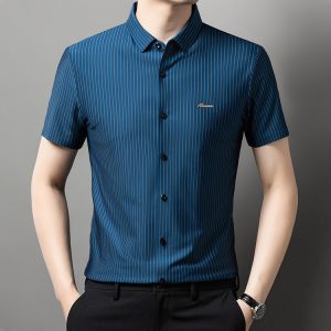 Summer men's seamless short-sleeved shirt 2024 new men's middle-aged casual business fashion lapel short-sleeved men's short shirt