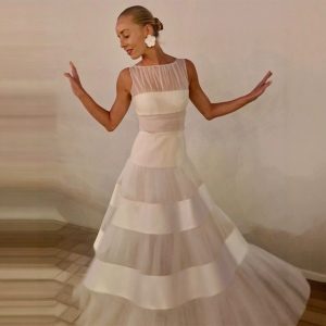 Satin-Mesh Off-Shoulder Evening Dress