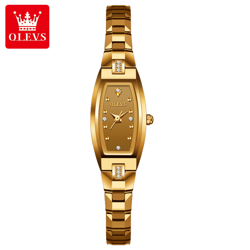 One piece drop shipping Oris brand watch diamond inlaid small tungsten steel retro barrel quartz ladies watch female watch - Image 4