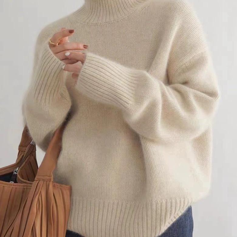 Customizable European and American cross-border high-neck sweater, 2026 autumn and winter loose-fitting versatile knit pullover style women's base layer.