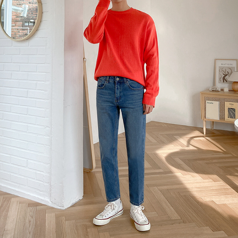 MYQ men's autumn nine-point straight-leg jeans loose-fitting Korean style trendy slim-fitting handsome little feet pants - Image 7