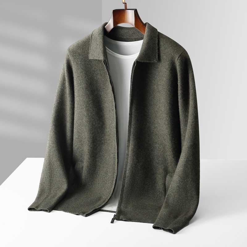 Autumn and winter new Australian wool cardigan men's loose outer wear lapel thickened large size knitted zipper cardigan wholesale - Image 9