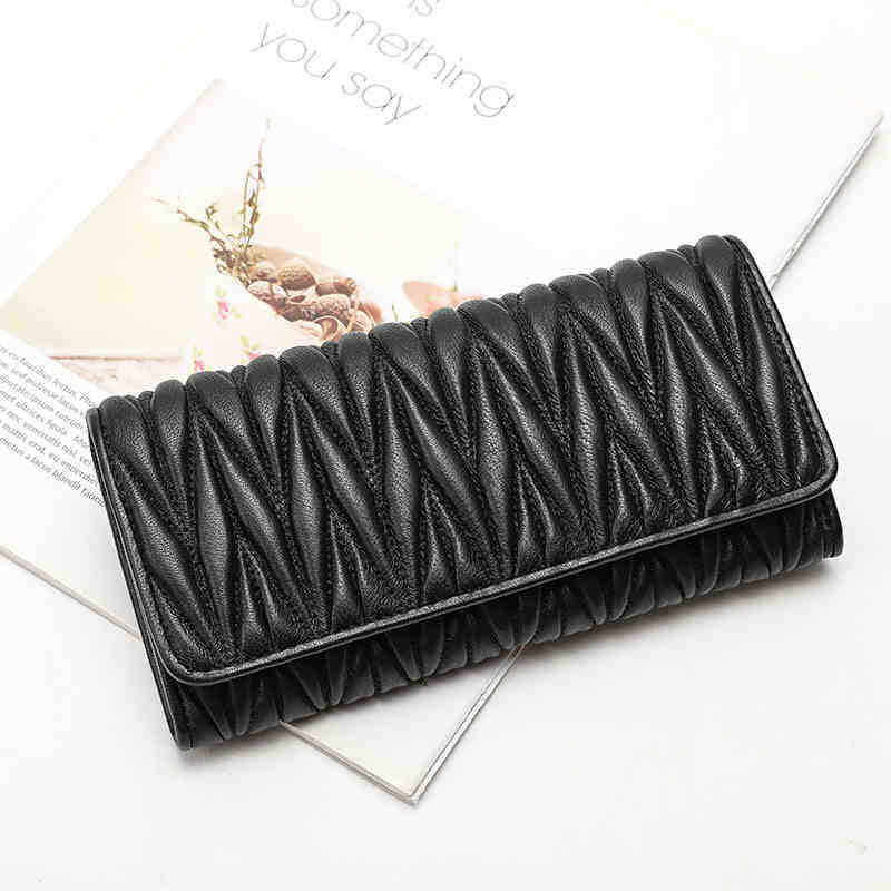 Cross-border full sheepskin wallet small Chanel style MIU hand-held wallet genuine leather card holder solid color women's long tri-fold wallet - Image 8