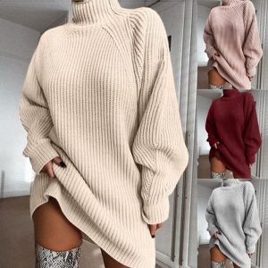 Women's Mid-Length Raglan-Sleeve Sweater Dress