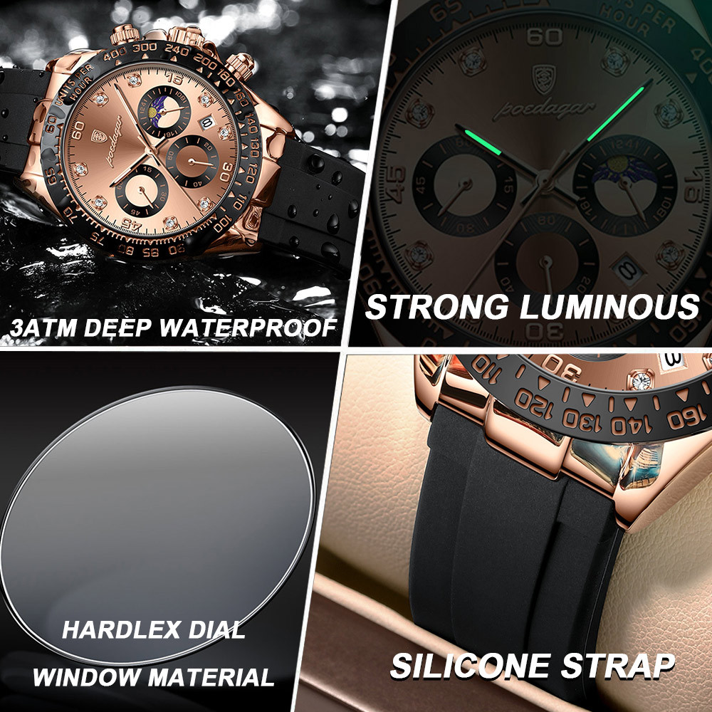 Swiss brand men's watch, multi-functional silicone wristwatch, popular in live streaming and export markets, dropshipping available. - Image 2