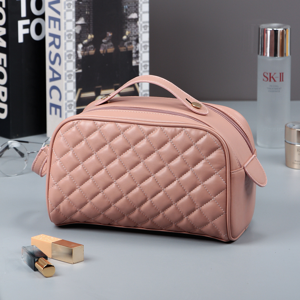 Rishang Luggage Quilted Cosmetic Bag Women's Multifunctional Large Capacity Washing High-end Cross-border Padded Bag Autumn and Winter - Image 7