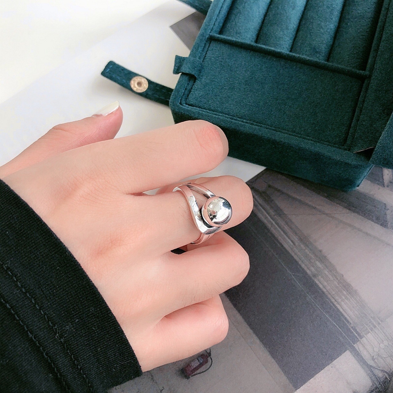 Iriya's "Ball-Required" Ring - A unique, stylish single ring featuring a thick, luxurious silver beaded ball design. - Image 4