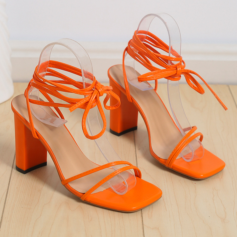 2022 summer large size foreign trade women's shoes sexy square toe straps stiletto high heels cross strap sandals for women cross-border - Image 2