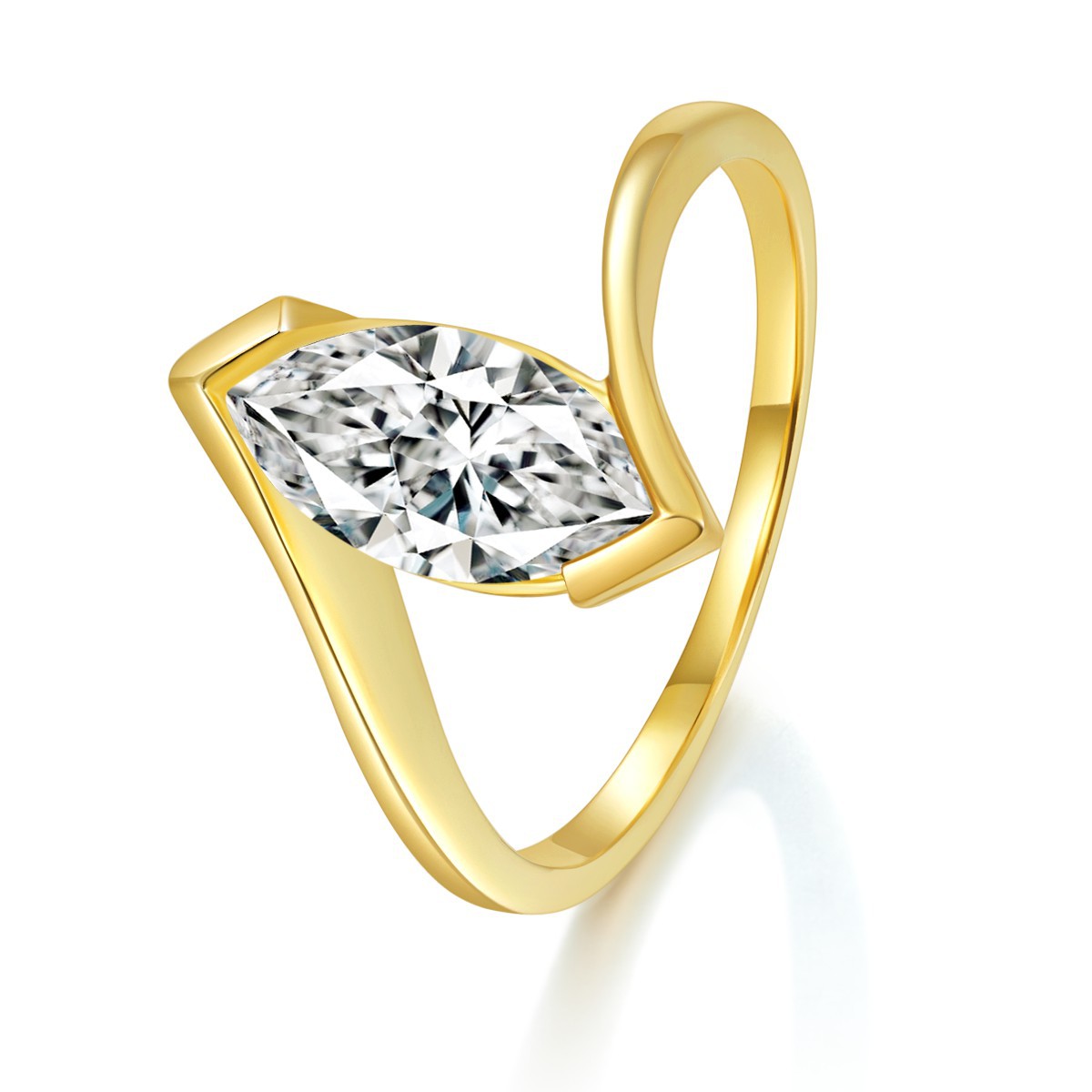 Moissanite 1-carat eye ring, S925 gold-plated, olive-shaped, European and American style fashion ring for women. - Image 4