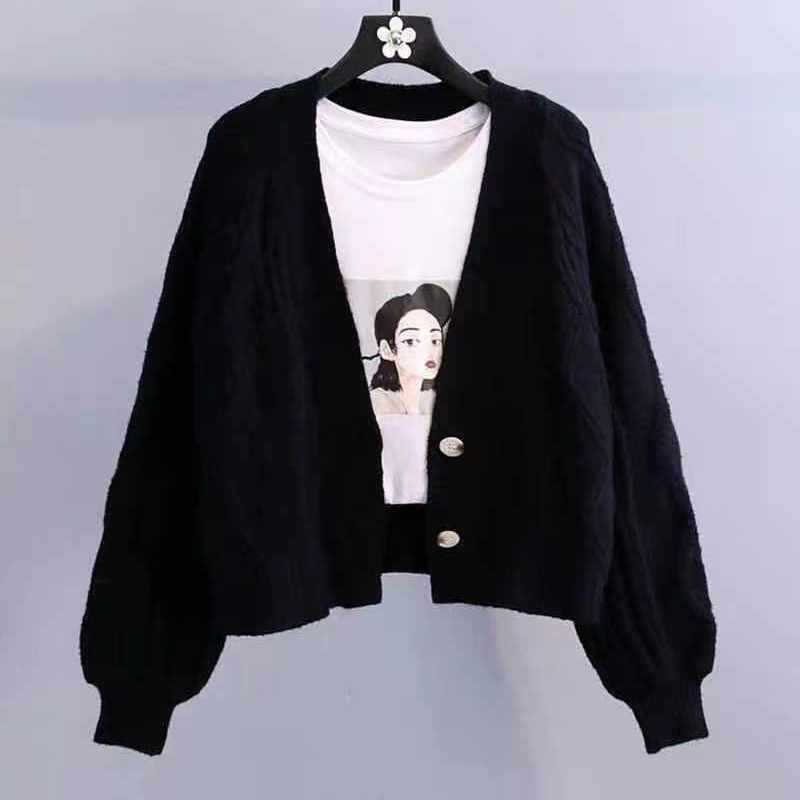 Free shipping Xiaoxiangfeng short knitted cardigan women's autumn new style Korean loose lazy lantern sleeve sweater - Image 10