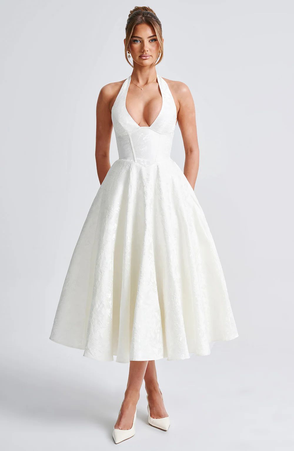 European and American cross-border V-neck halter neck jacquard dress high-end evening dress spring and summer temperament sleeveless backless waist long dress - Image 8
