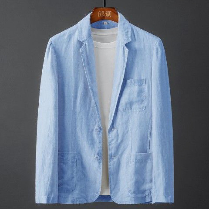 Solid color linen suit men spring and summer middle-aged and young slim casual business thin breathable single suit comfortable jacket men - Image 5