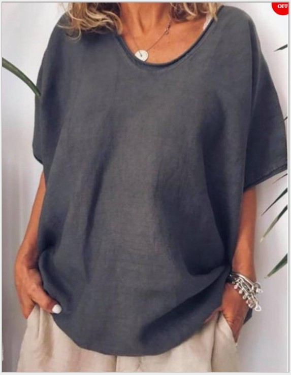 Cross-border e-commerce 2025 Amazon Europe and America Summer New Solid Color Loose Short Sleeve Casual Cotton Linen T-shirt - Image 9