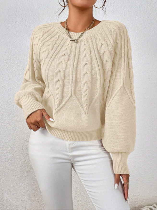 Amazon pullover crew neck knit sweater, cross-border foreign trade, long-sleeved cable knit solid color autumn and winter versatile knit top for women - Image 18
