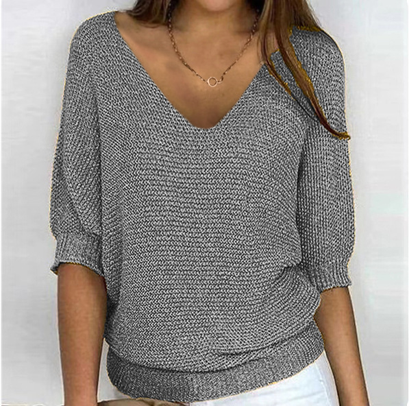 2026 New Russian AliExpress Wish Solid Color Crew Neck Knitted Top Women's Three-Quarter Sleeve Top Air Conditioning Shirt In Stock - Image 14