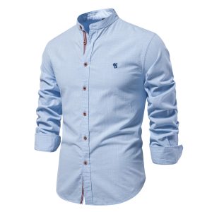 Spring and summer new ribbon business shirt men's cotton and linen casual Japanese fashion solid color long-sleeved shirt men's US size