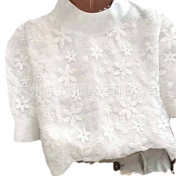 Amazon, Wish, AliExpress 2023 New European and American Style Cotton Linen Embroidered Collar Short-Sleeve Shirt, In Stock - Image 6