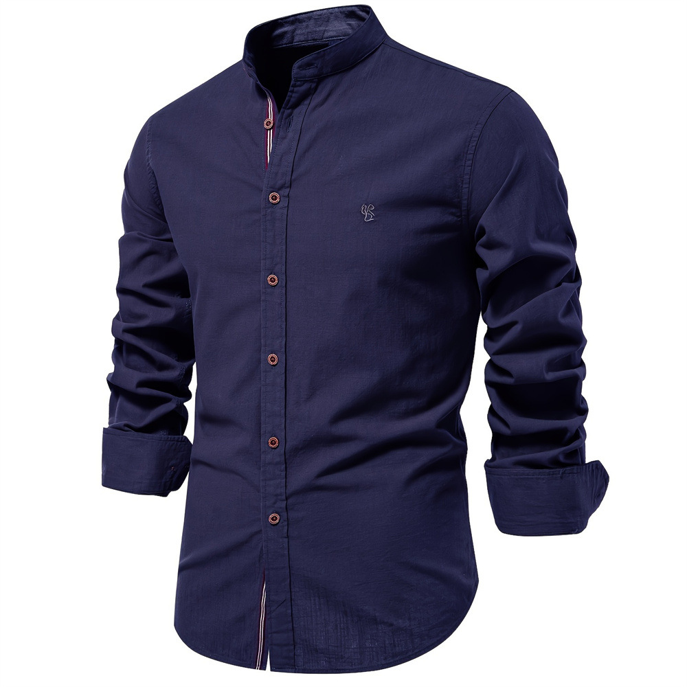 Spring and summer new ribbon business shirt men's cotton and linen casual Japanese fashion solid color long-sleeved shirt men's US size - Image 8