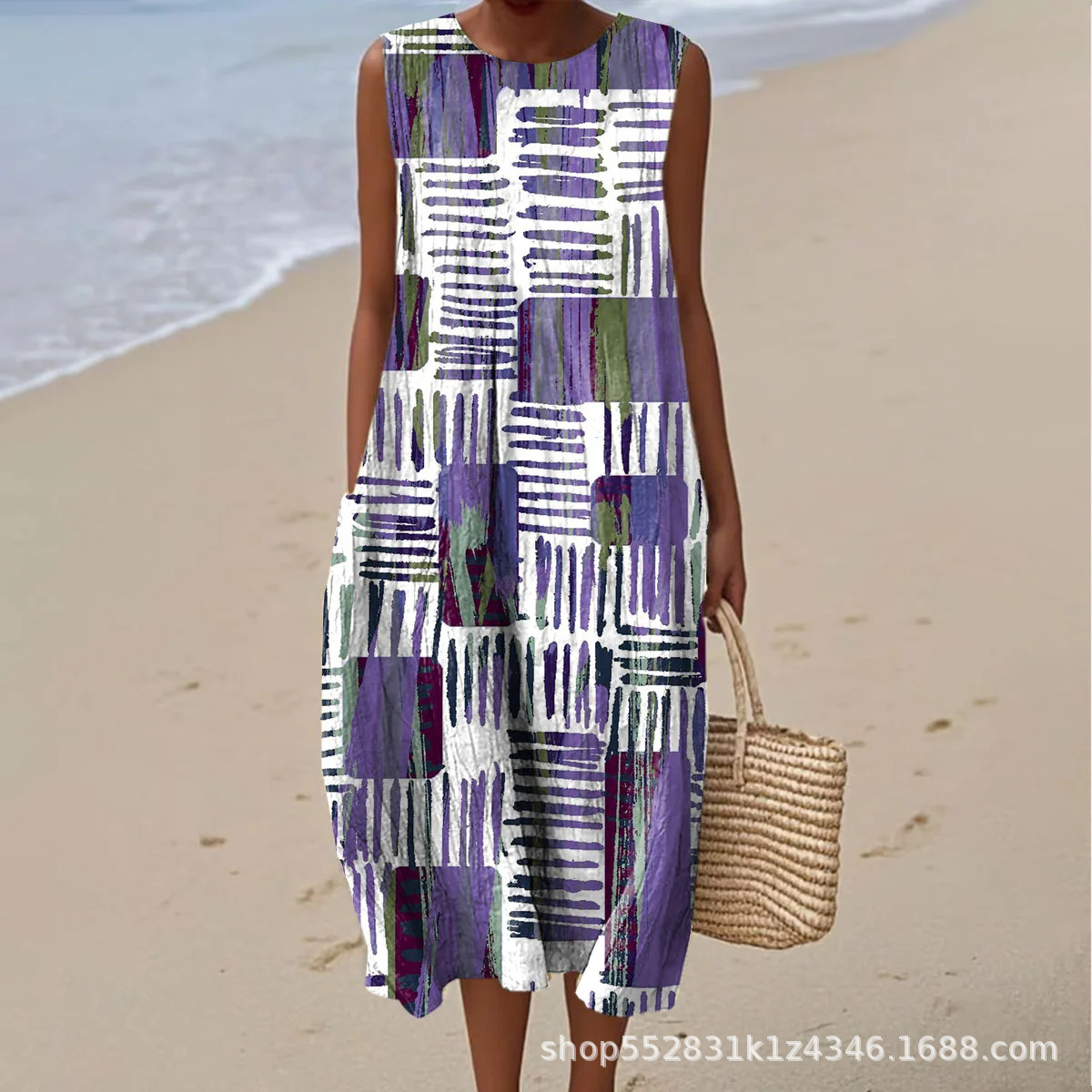 2025 European and American spring and summer new sleeveless casual printed temperament long dress slim small fresh casual dress - Image 46