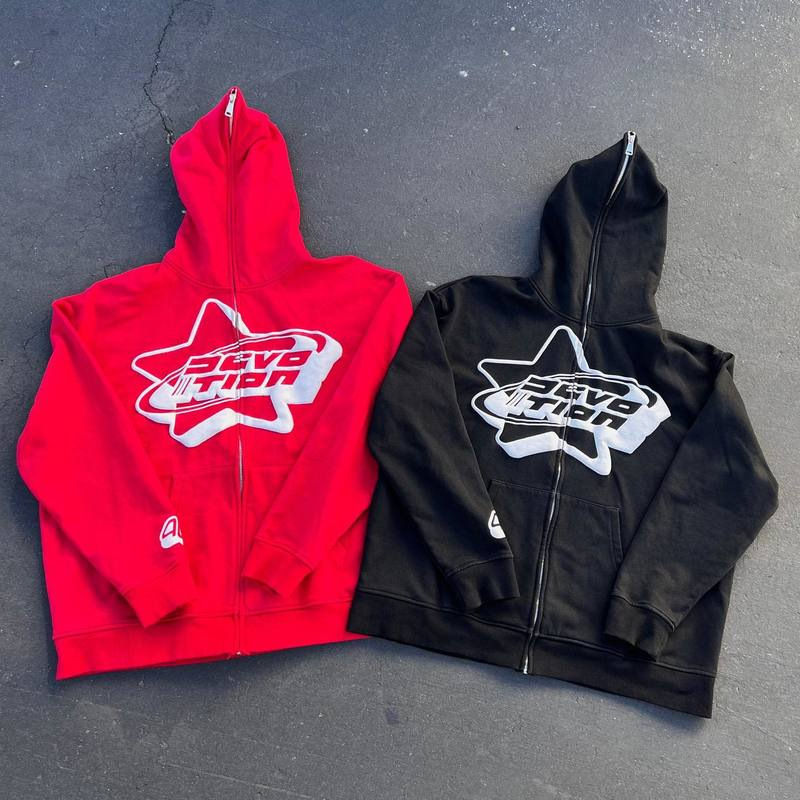 Oversized full face zipper sweater streetwear spring Y2k gothic punk star print hoodie tide - Image 2