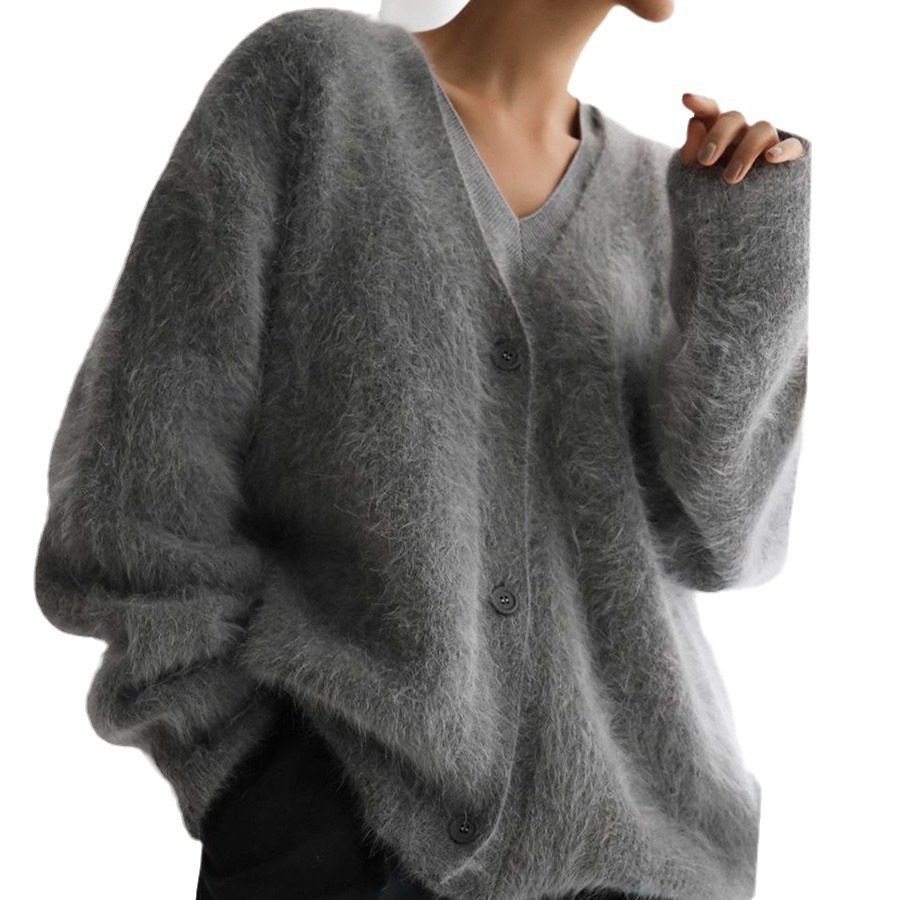 2026 Cross-Border Hot Selling Spring and Autumn Faux Mink Cardigan Women's Loose-fitting Sweater Coat Soft Long-Sleeved Knitwear - Image 5