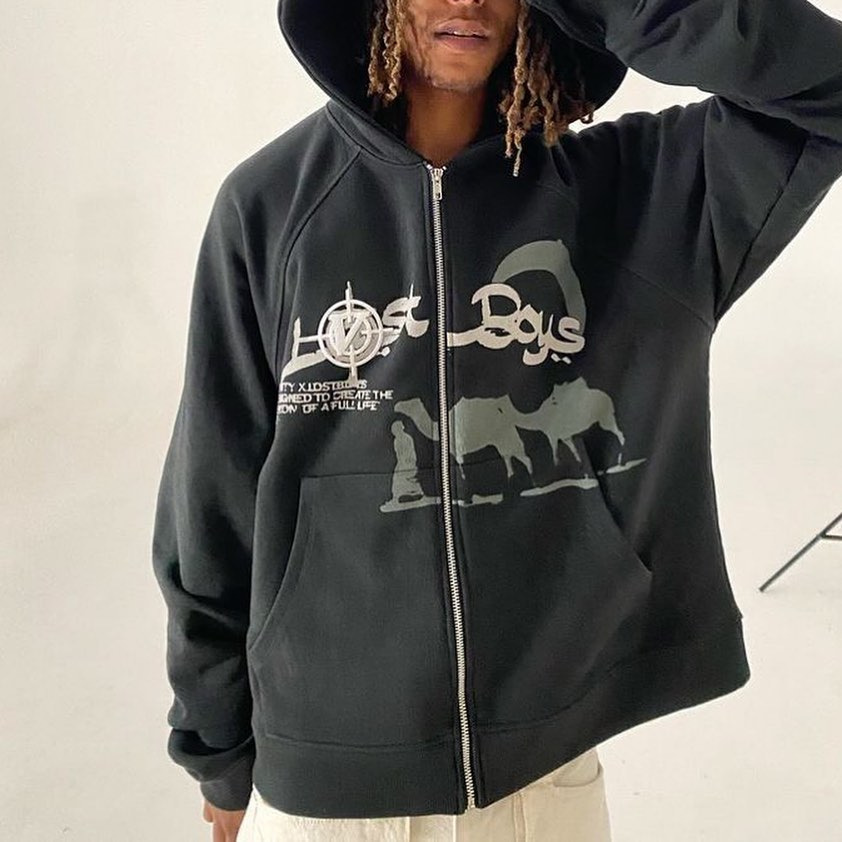 New spot skull wings hooded zipper sweater women's Korean version plus velvet thickened loose sports cardigan sweater women - Image 3