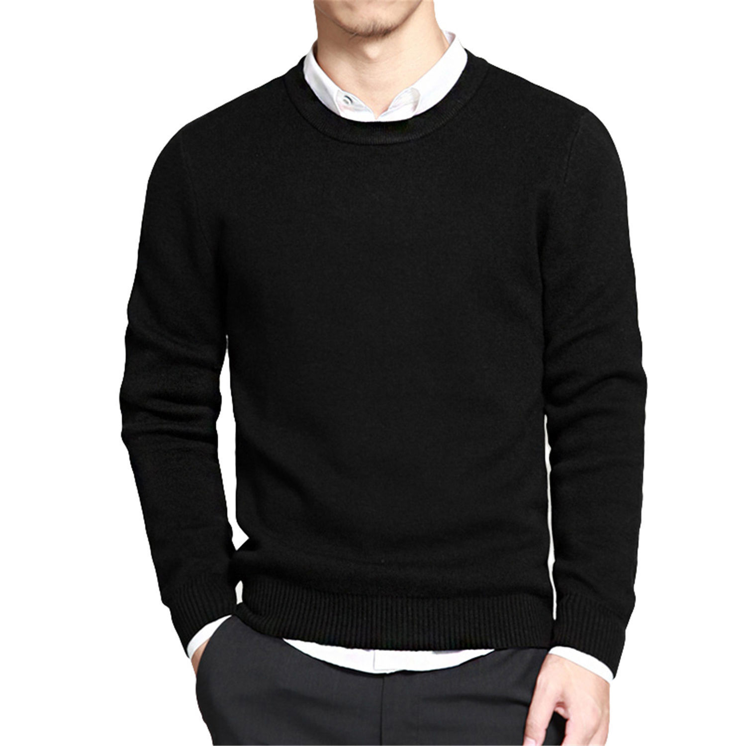2023 Autumn Men's Base Shirt Round Neck Wool Sweater European and American Men's Solid Color Pullover Foreign Trade Knitted Sweater - Image 3