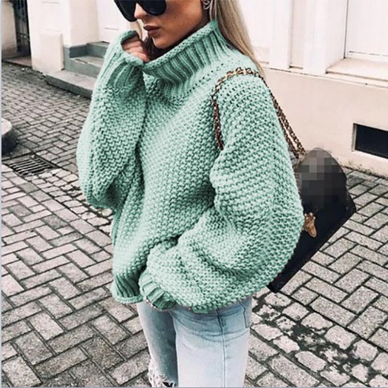 2025 New European and American Style Chunky Knit Half-High Neck Pullover Batwing Sleeve Knit Sweater Loose Oversized Cross-border Sweater - Image 7
