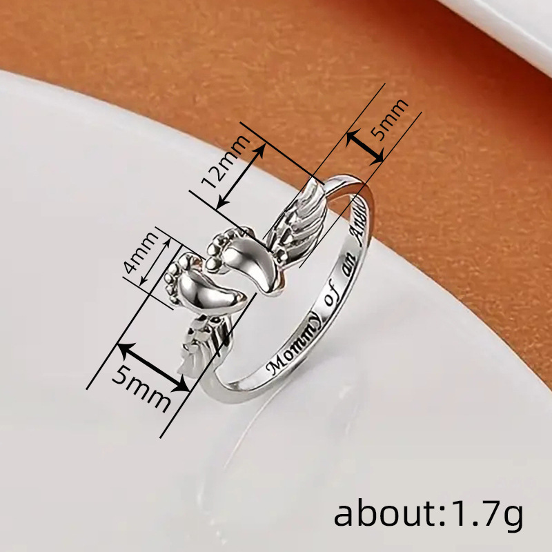 Huitan Cross-Border Mom Angel Ring for Women, Sweet, Warm, and Elegant Engraved Ring, Baby Footprint Fashion Jewelry - Image 4