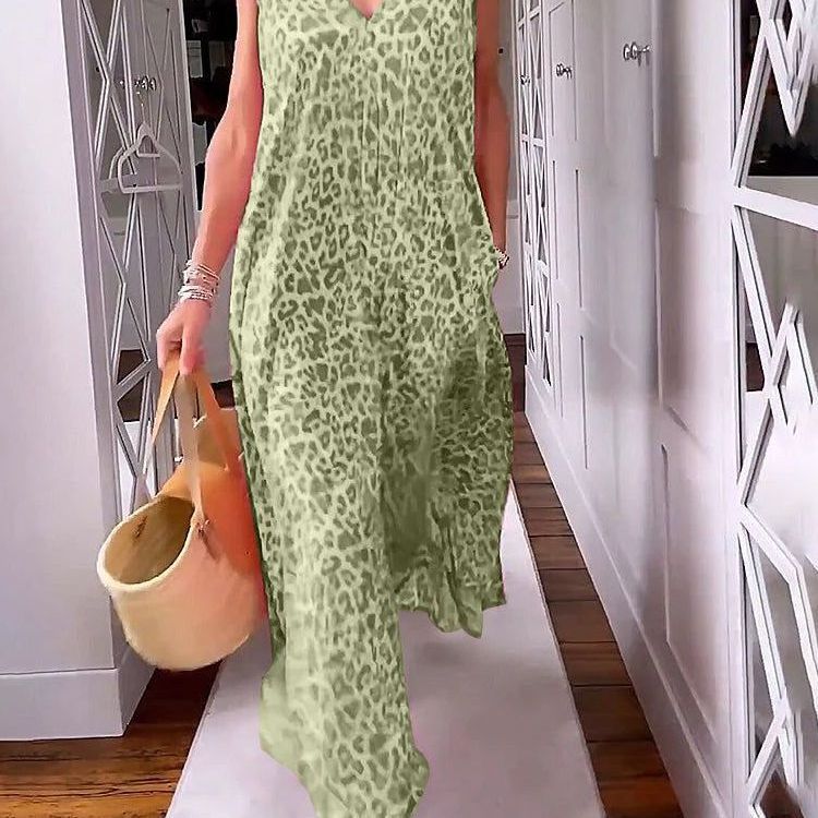 2023 cross-border European and American summer V-neck fashion dress Leopard print dress loose and slim - Image 5