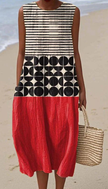 2025 European and American spring and summer new sleeveless casual printed temperament long dress slim small fresh casual dress - Image 15