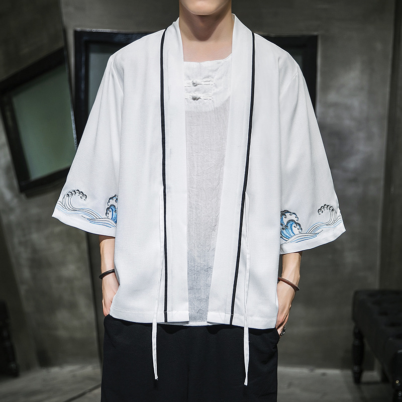 AliExpress new Chinese style round dragon embroidery three-quarter sleeve cardigan Hanfu sunscreen clothing men's Japanese loose jacket men - Image 11