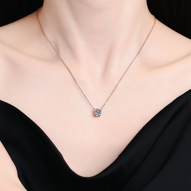 Cross-border 5-carat moissanite S925 sterling silver necklace, moissanite pendant, women's light luxury four-prong necklace, wholesale. - Image 4