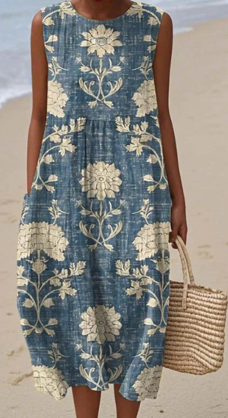 2025 European and American spring and summer new sleeveless casual printed temperament long dress slim small fresh casual dress - Image 48