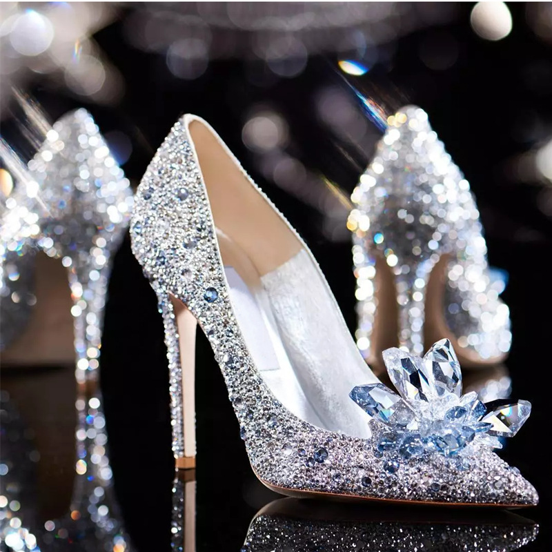 Lin Chiling star with the same Cinderella crystal shoes women's 2021 early spring new pointed toe stiletto bridal high-heeled wedding shoes - Image 2