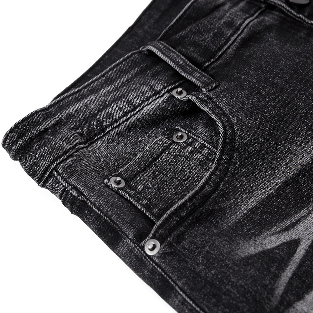 Niche design, heavy-duty pleated and gathered textured jeans for men, loose fit, trendy washed and distressed floor-length trousers. - Image 4