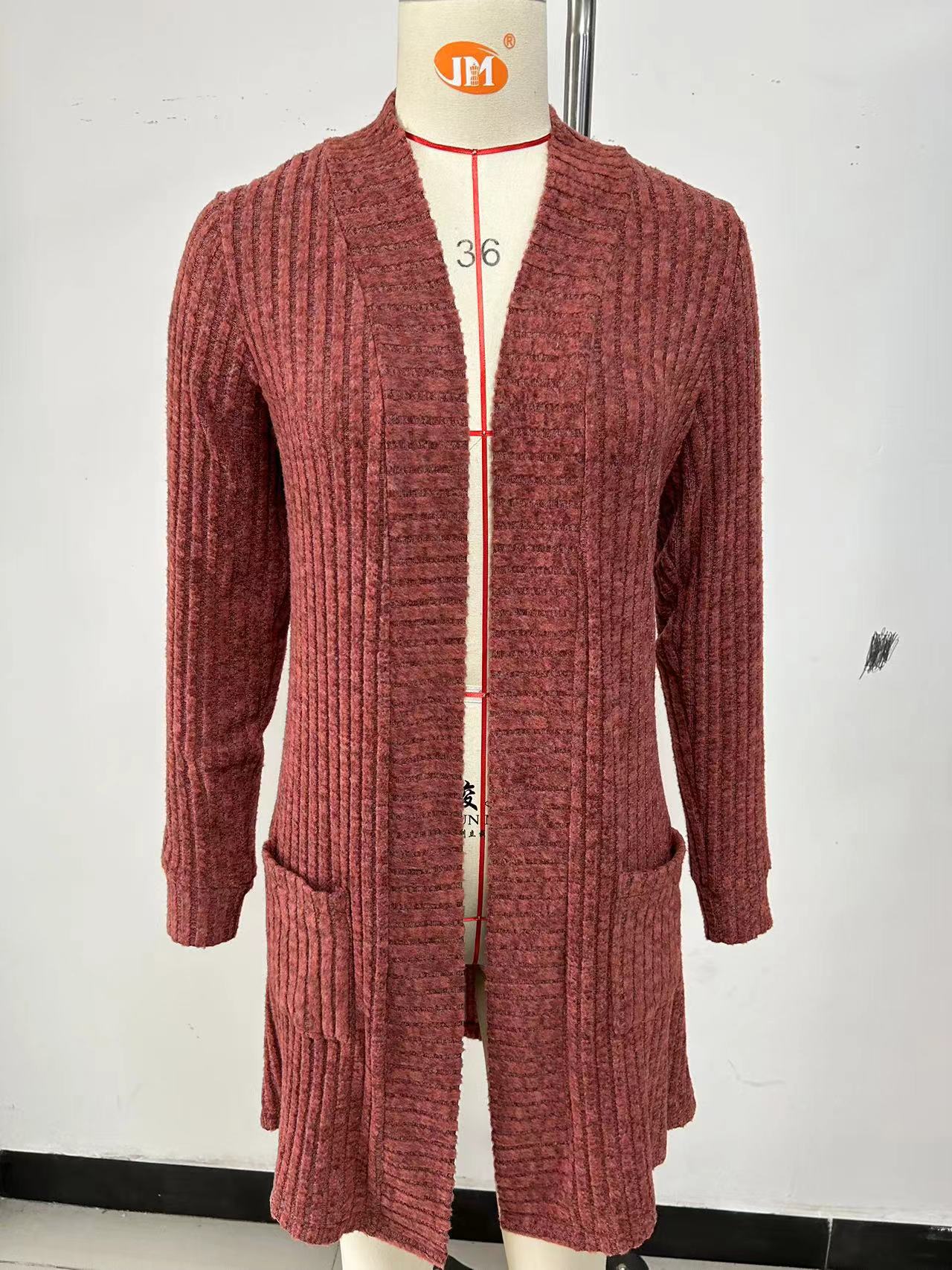 Amazon 2025 European and American Cross-border Foreign Trade Autumn and Winter Long Solid Color Long Sleeve Loose Pocket Cardigan Coat Women's Clothing - Image 7