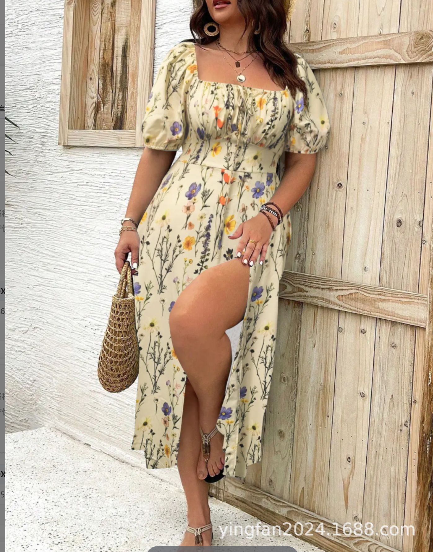 2025 new Amazon AliExpress European and American plus size women's clothing plus size temperament slim split floral dress summer - Image 7