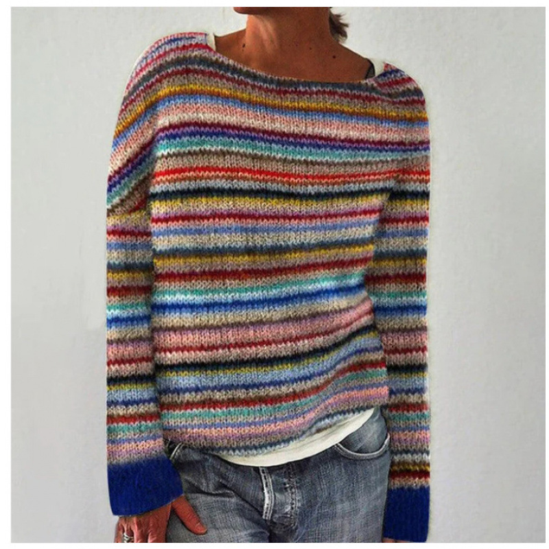 Amazon European and American new sweater women wish hot sale round neck color matching loose fashion pullover sweater - Image 10